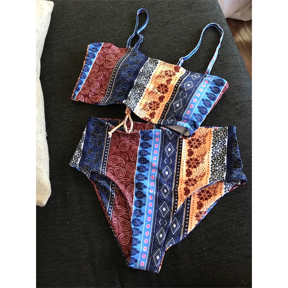 Tribal Bandeau high waisted bikini swimsuit